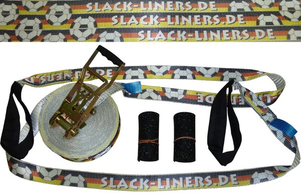 4 Teiliges Slackline-Set - 50mm breit - 20m lang - EM / WM Deutschland Fussball